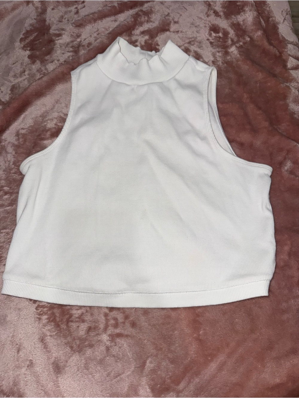 White Mock Neck Ribbed Crop Tank Top - Women
